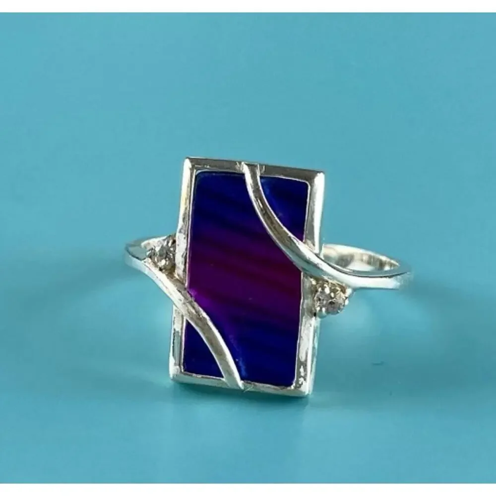 925 Sterling Silver Anodized Titanium & Quartz Ring Size 10.25